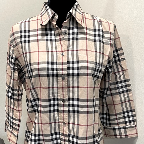 Burberry Vintage Check Button Front 3/4 Sleeve L